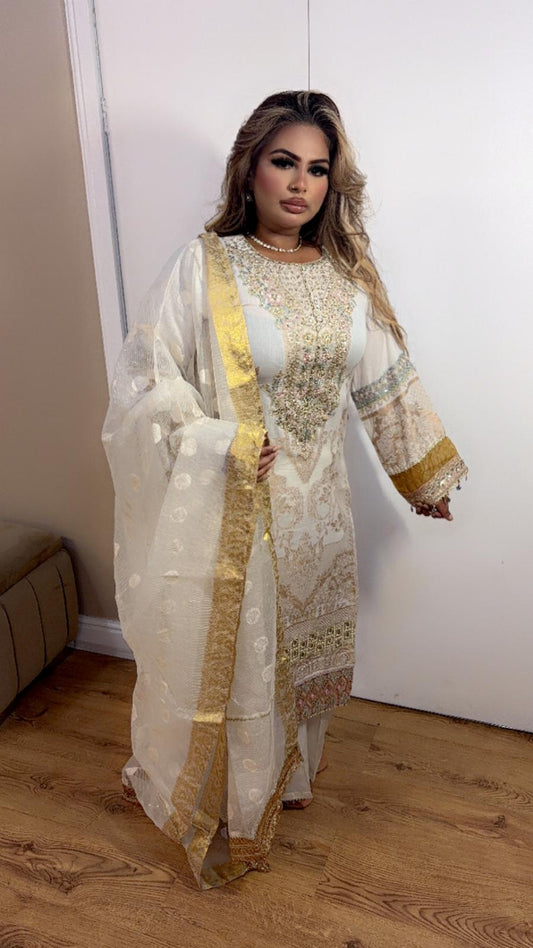 White - Golden Floral Farshi