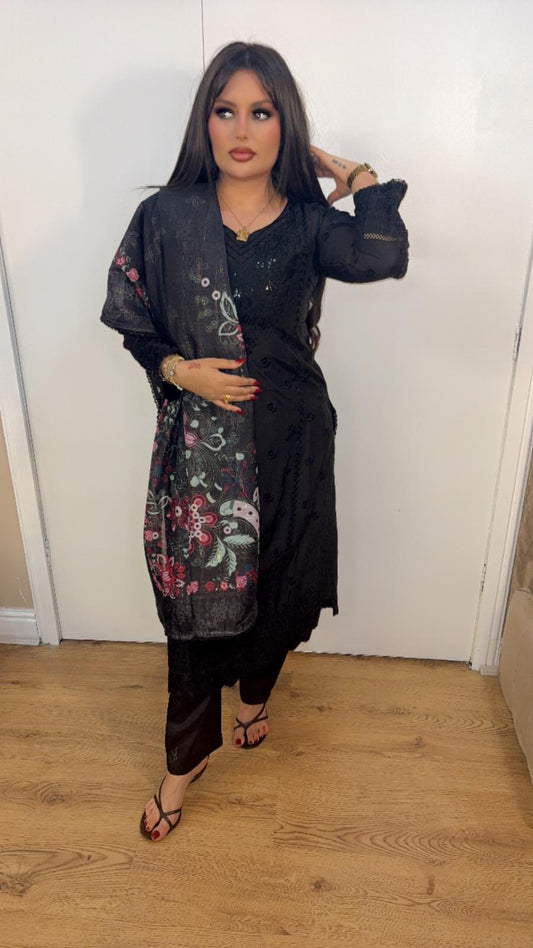 Black Floral Scarf