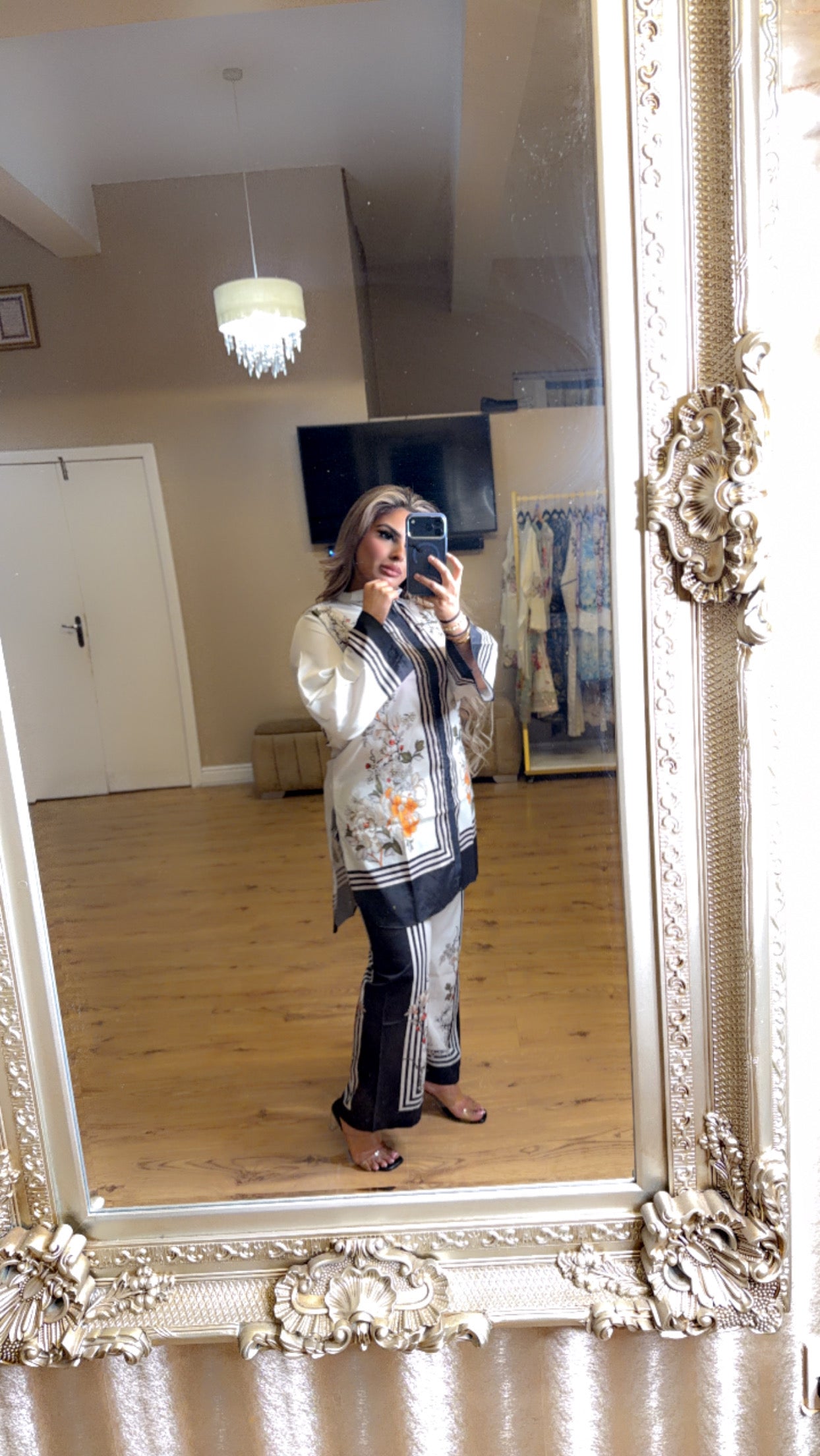 Black + White Floral Printed 2 Piece