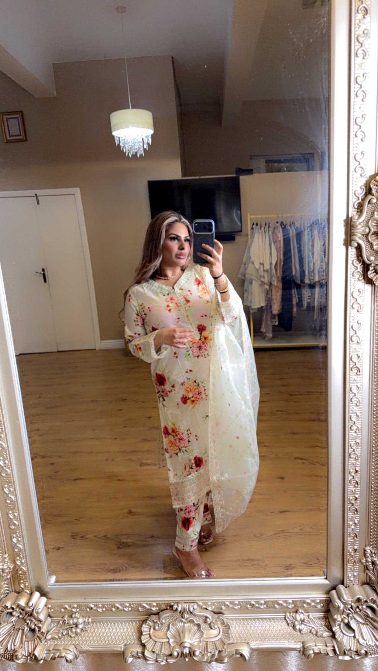 White Floral 3 Piece Suit
