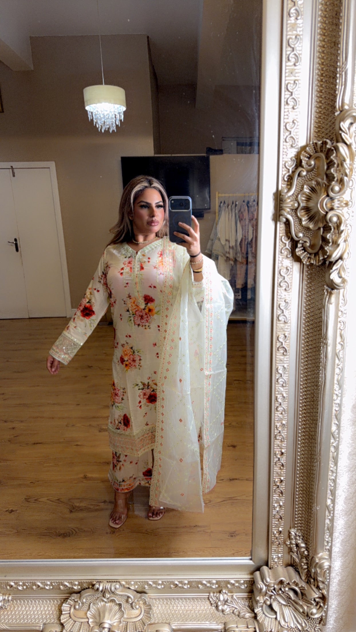 White Floral 3 Piece Suit