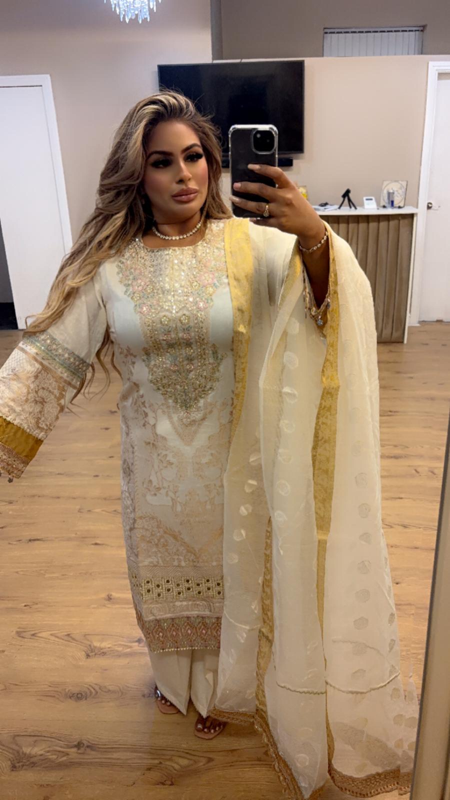 White - Golden Floral Farshi