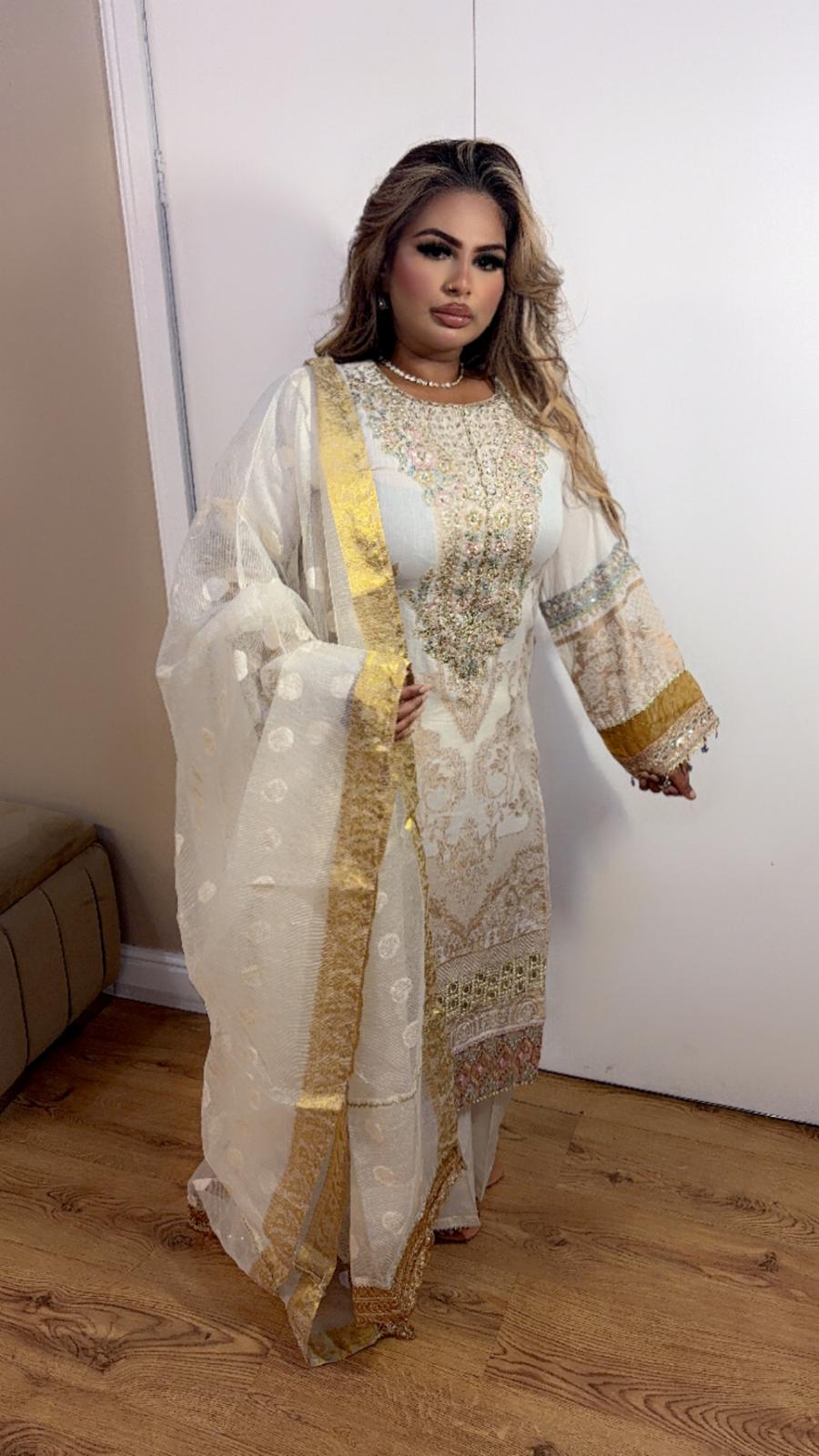 White - Golden Floral Farshi