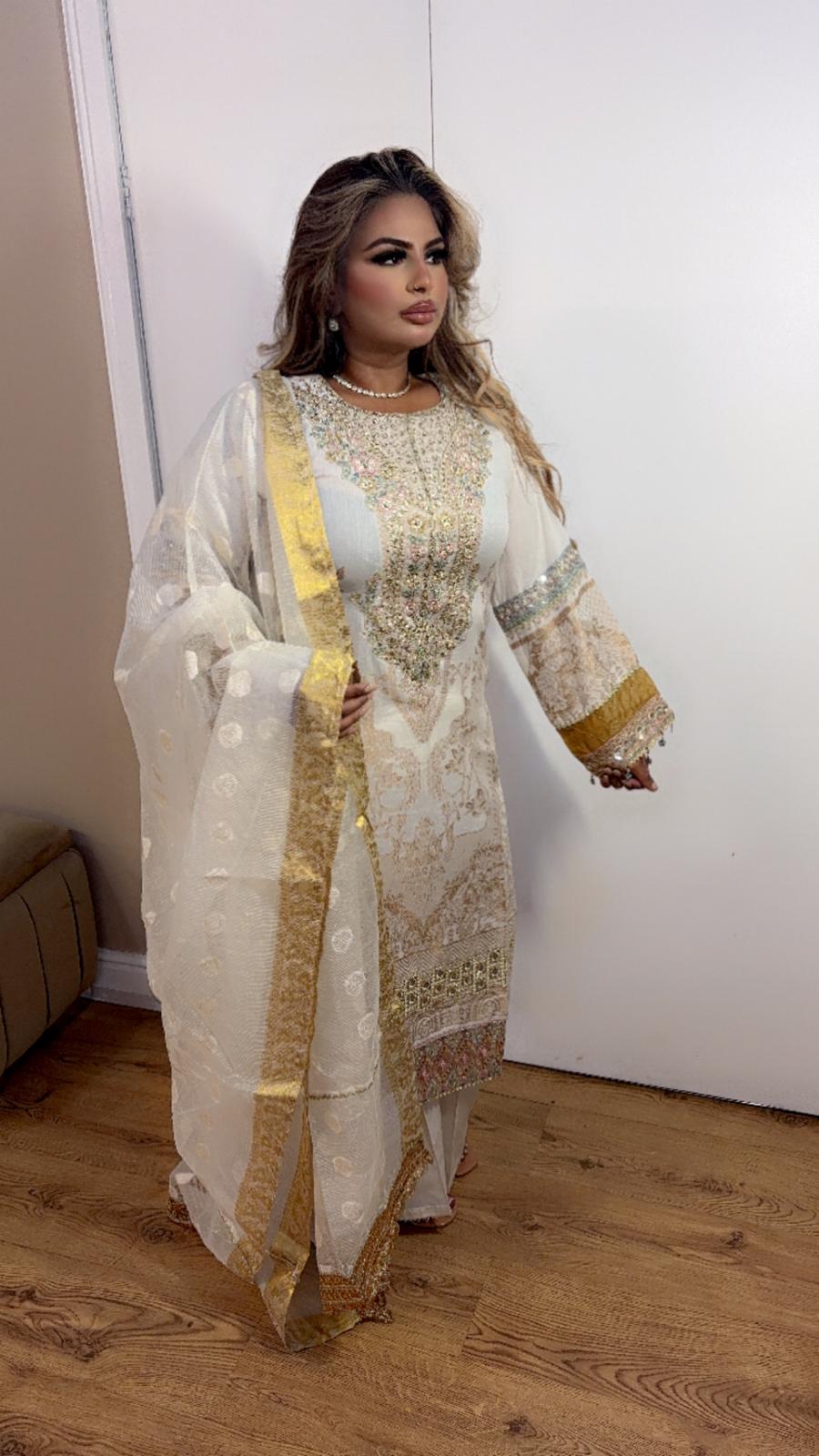 White - Golden Floral Farshi