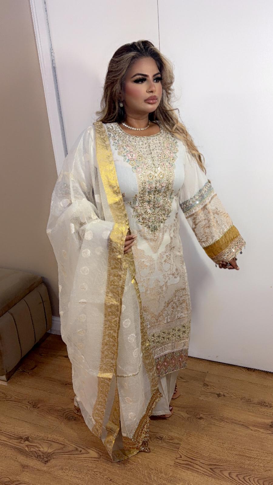 White - Golden Floral Farshi