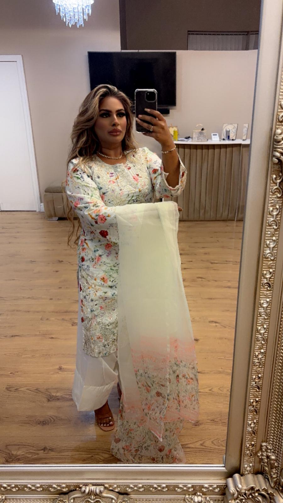 White Floral Farshi