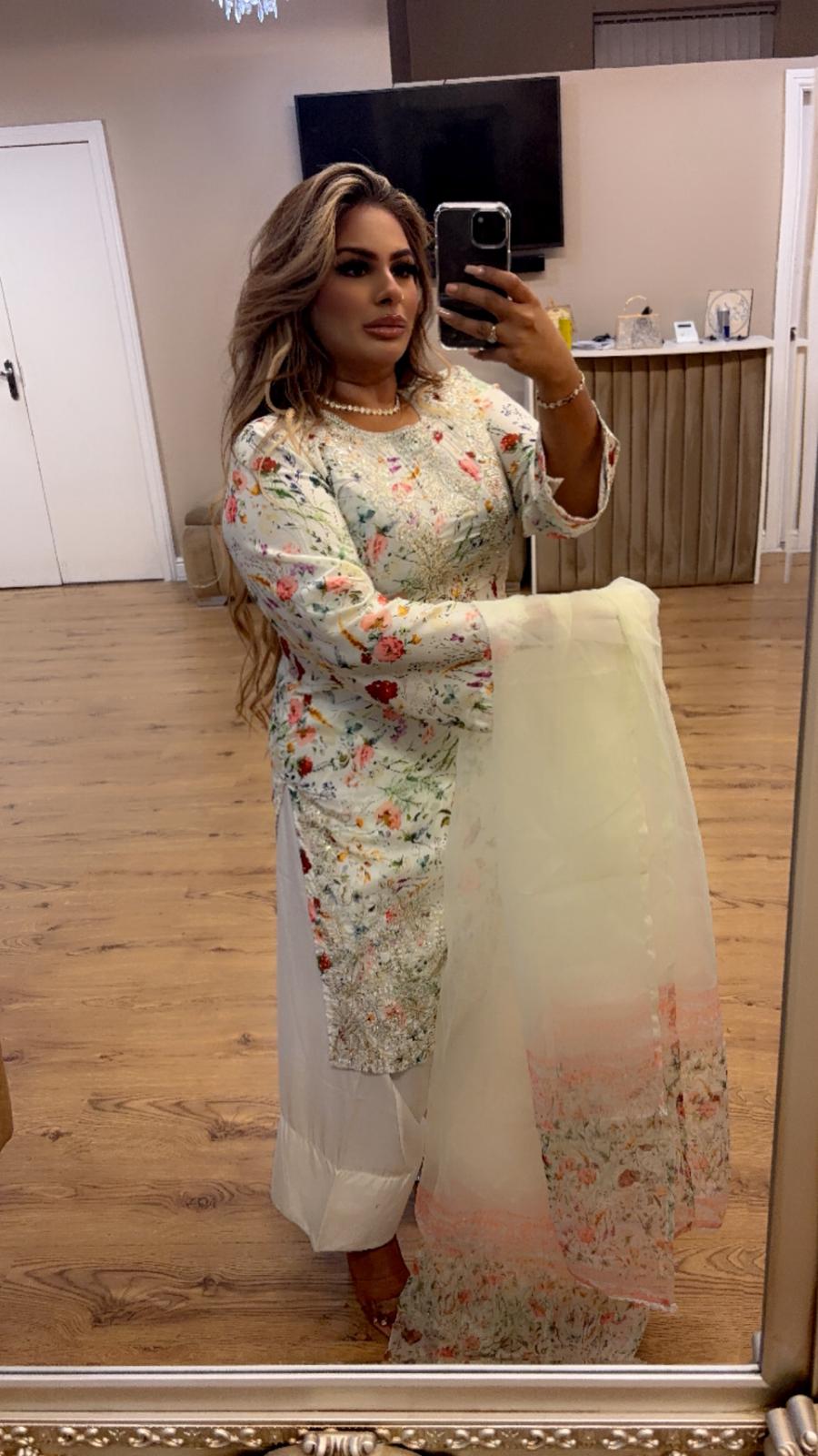 White Floral Farshi