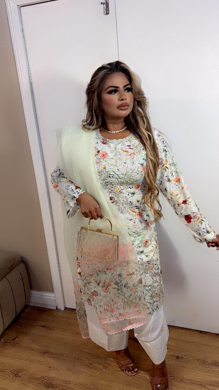 White Floral Farshi