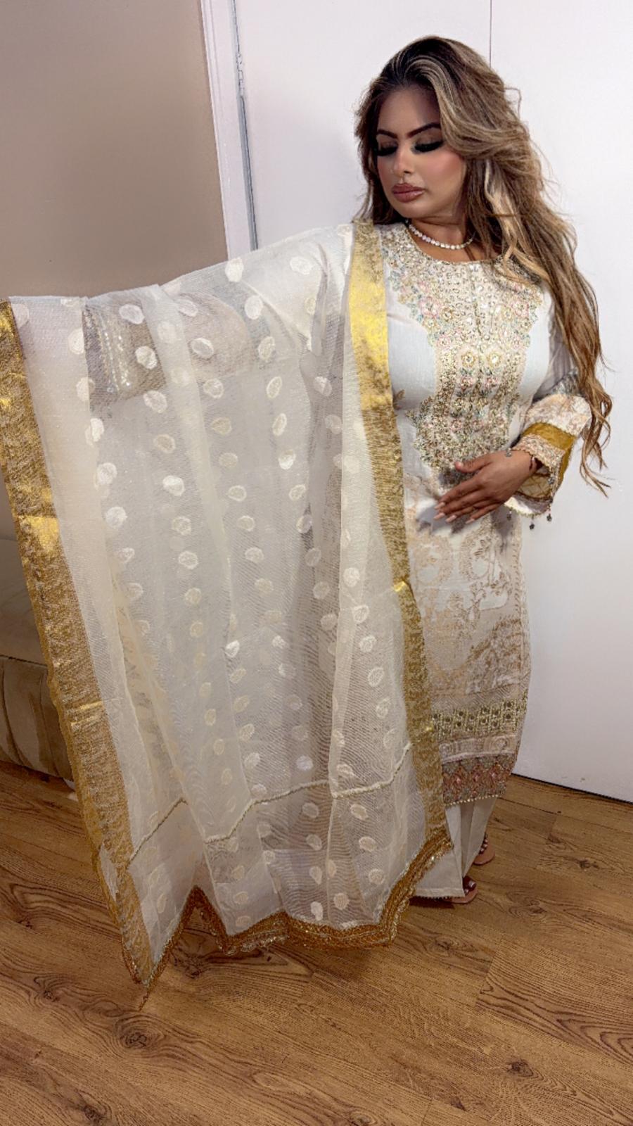White - Golden Floral Farshi