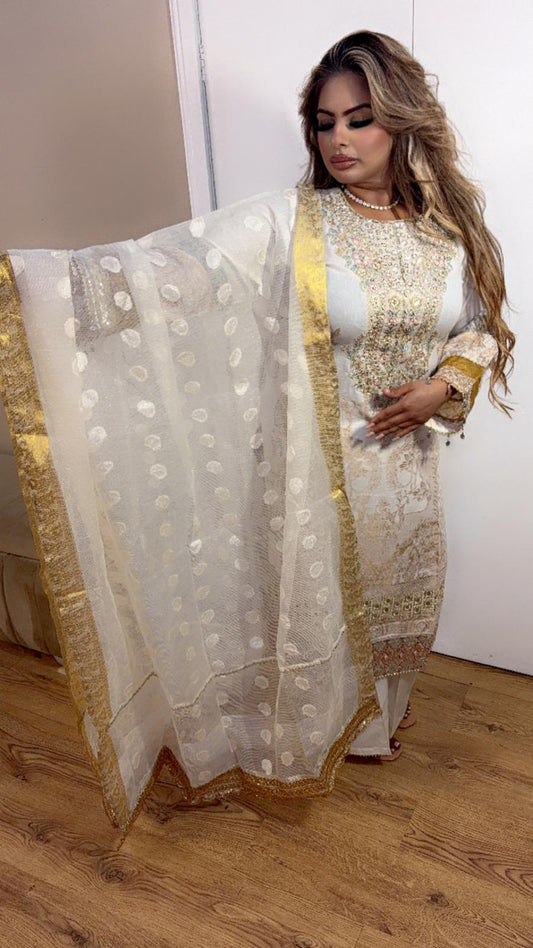 White - Golden Floral Farshi