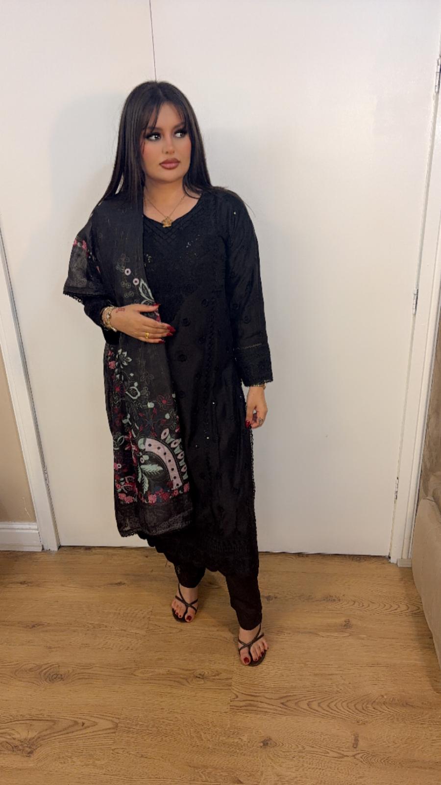Black Floral Scarf