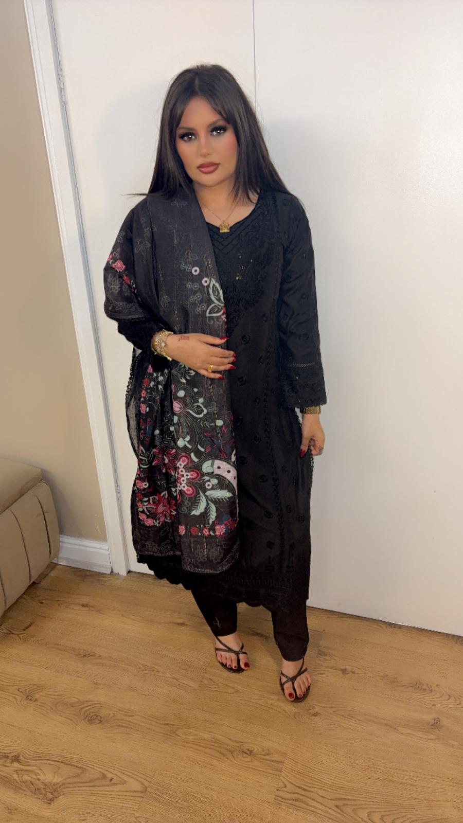Black Floral Scarf