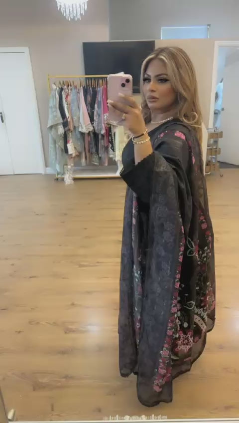 Black Floral Scarf